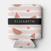 Rote Wassermelonen, Herz, Streifen, Ihr Name Dosenkühler (Rückseite)