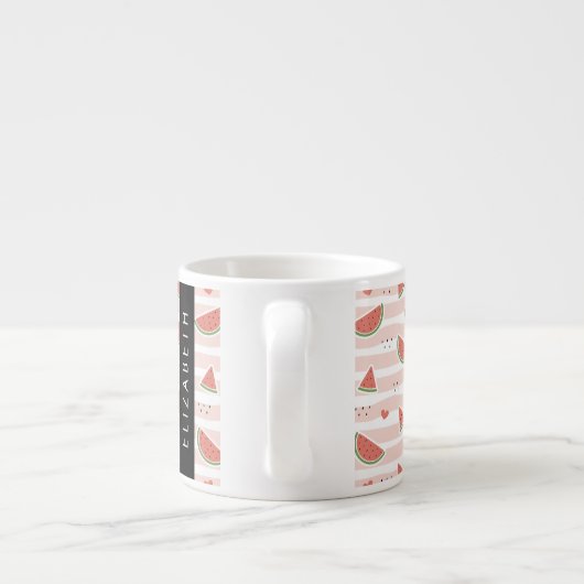 Rote Wassermelonen, Herz, Streifen, Ihr Name Espressotasse (Rückseite)