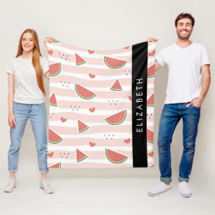Rote Wassermelonen, Herz, Streifen, Ihr Name Fleecedecke