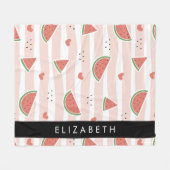 Rote Wassermelonen, Herz, Streifen, Ihr Name Fleecedecke (Vorderseite (Horizontal))