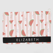 Rote Wassermelonen, Herz, Streifen, Ihr Name Golfhandtuch (Horizontal)