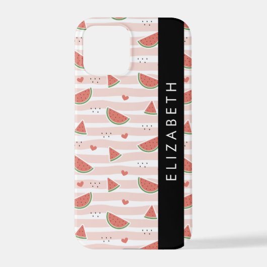 Rote Wassermelonen, Herz, Streifen, Ihr Name iPhone Hülle (Rückseite)