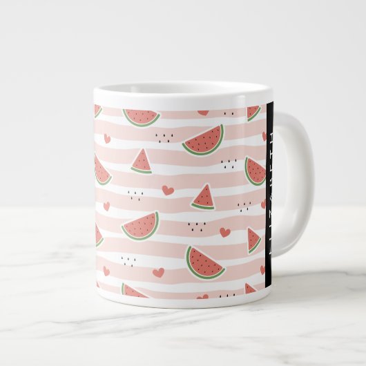 Rote Wassermelonen, Herz, Streifen, Ihr Name Jumbo-Tasse (Vorderseite Rechts)