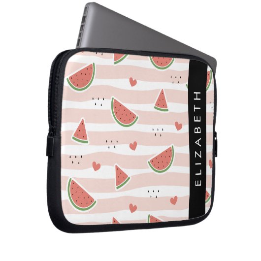 Rote Wassermelonen, Herz, Streifen, Ihr Name Laptopschutzhülle (Vorne Rechts)