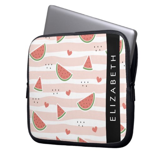 Rote Wassermelonen, Herz, Streifen, Ihr Name Laptopschutzhülle (Vorderseite Links)
