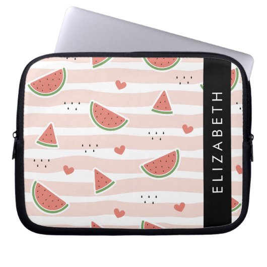 Rote Wassermelonen, Herz, Streifen, Ihr Name Laptopschutzhülle (Vorderseite)