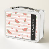 Rote Wassermelonen, Herz, Streifen, Ihr Name Metall Brotdose (Rückseite)