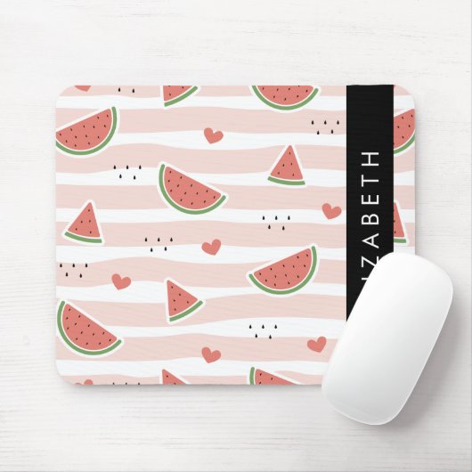 Rote Wassermelonen, Herz, Streifen, Ihr Name Mousepad (Mit Mouse)