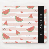 Rote Wassermelonen, Herz, Streifen, Ihr Name Mousepad (Vorne)