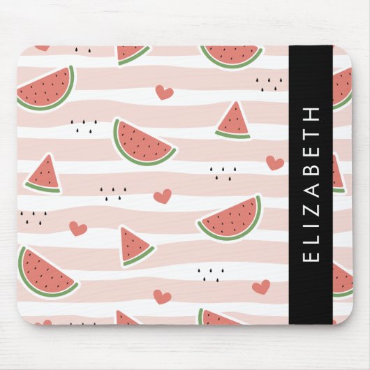 Rote Wassermelonen, Herz, Streifen, Ihr Name Mousepad (Vorne)