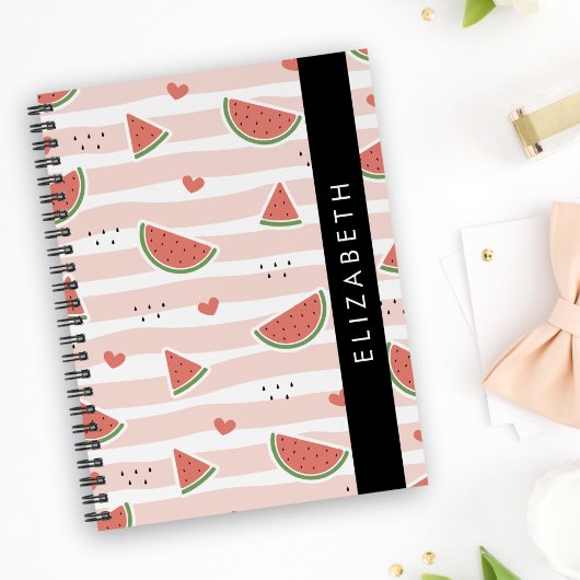 Rote Wassermelonen, Herz, Streifen, Ihr Name Notizblock
