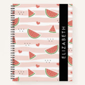 Rote Wassermelonen, Herz, Streifen, Ihr Name Notizblock (Vorderseite)