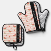 Rote Wassermelonen, Herz, Streifen, Ihr Name Ofenhandschuh & Topflappen-Set (Vorderseite/Rückseite)