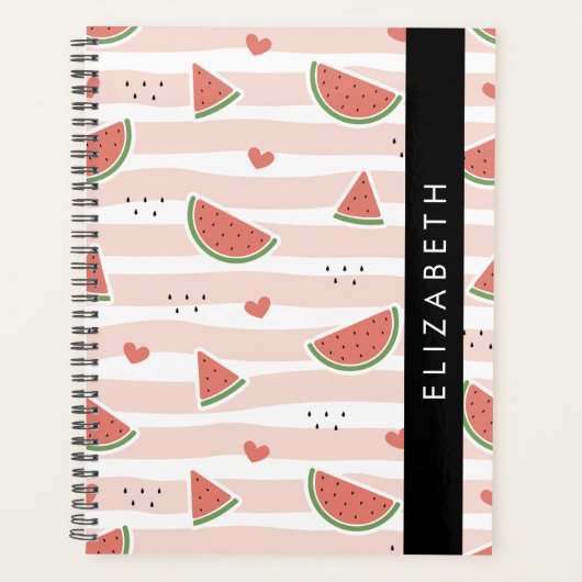 Rote Wassermelonen, Herz, Streifen, Ihr Name Planer (Vorderseite)