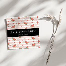 Rote Wassermelonen, Herz, Streifen, Ihr Name Quadratische Visitenkarte