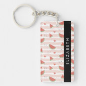 Rote Wassermelonen, Herz, Streifen, Ihr Name Schlüsselanhänger (Vorderseite)