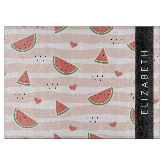 Rote Wassermelonen, Herz, Streifen, Ihr Name Schneidebrett (Vorderseite)