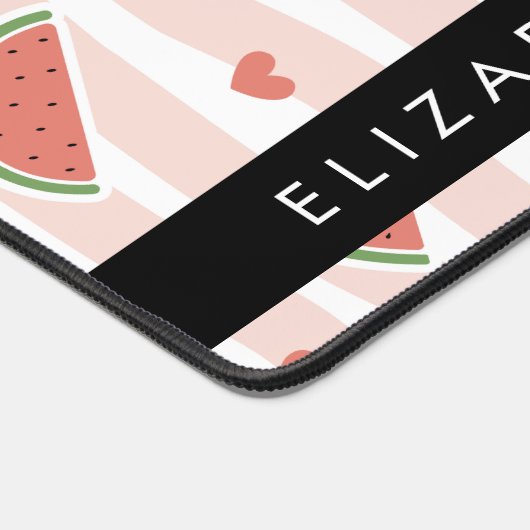 Rote Wassermelonen, Herz, Streifen, Ihr Name Schreibtischunterlage (Ecke)