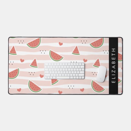 Rote Wassermelonen, Herz, Streifen, Ihr Name Schreibtischunterlage (Tastatur & Maus)