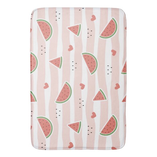 Rote Wassermelonen, Herz, Streifen, Sommermuster Badematte (Vorderseite Vertikal)