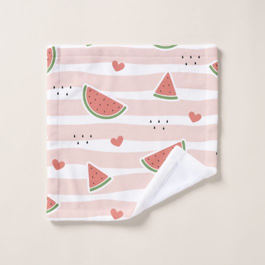 Rote Wassermelonen, Herz, Streifen, Sommermuster Badhandtuch Set (Waschlappen)