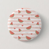 Rote Wassermelonen, Herz, Streifen, Sommermuster Button (Vorderseite)