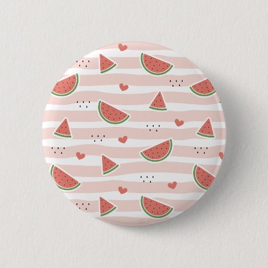 Rote Wassermelonen, Herz, Streifen, Sommermuster Button (Vorderseite)