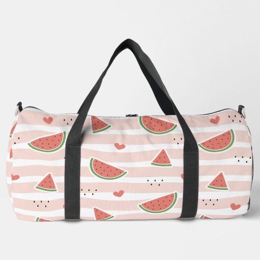 Rote Wassermelonen, Herz, Streifen, Sommermuster Duffle Bag (Vorderseite)