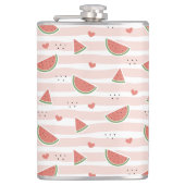 Rote Wassermelonen, Herz, Streifen, Sommermuster Flachmann (Vorderseite)