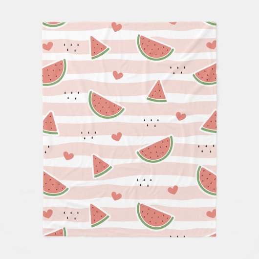 Rote Wassermelonen, Herz, Streifen, Sommermuster Fleecedecke (Vorderseite)
