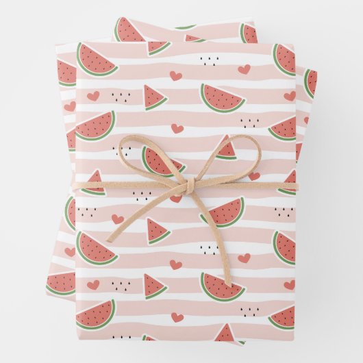 Rote Wassermelonen, Herz, Streifen, Sommermuster Geschenkpapier Set (Beispiel)