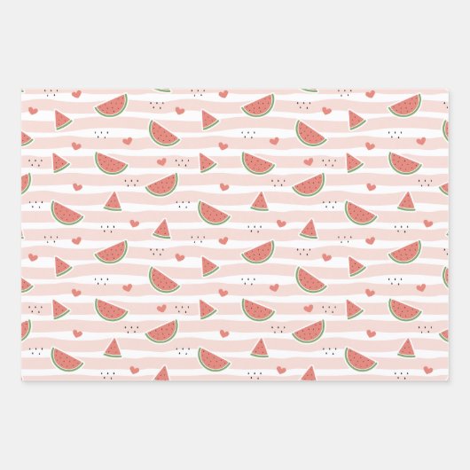 Rote Wassermelonen, Herz, Streifen, Sommermuster Geschenkpapier Set (Vorderseite 3)