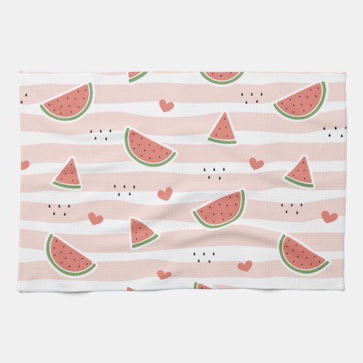 Rote Wassermelonen, Herz, Streifen, Sommermuster Geschirrtuch (Horizontal)