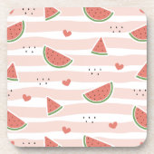 Rote Wassermelonen, Herz, Streifen, Sommermuster Getränkeuntersetzer (Vorderseite)