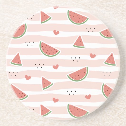 Rote Wassermelonen, Herz, Streifen, Sommermuster Getränkeuntersetzer (Vorne)