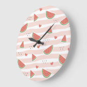 Rote Wassermelonen, Herz, Streifen, Sommermuster Große Wanduhr (Winkel)