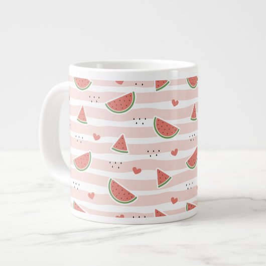 Rote Wassermelonen, Herz, Streifen, Sommermuster Jumbo-Tasse (Vorderseite Links)