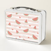 Rote Wassermelonen, Herz, Streifen, Sommermuster Metall Brotdose (Rückseite)