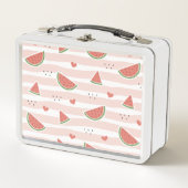 Rote Wassermelonen, Herz, Streifen, Sommermuster Metall Brotdose (Vorderseite)