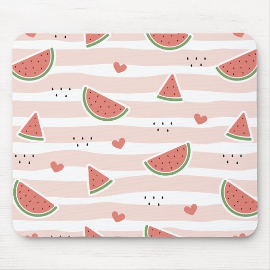 Rote Wassermelonen, Herz, Streifen, Sommermuster Mousepad (Vorne)