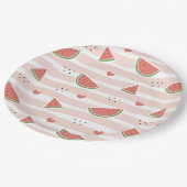 Rote Wassermelonen, Herz, Streifen, Sommermuster Pappteller (Schrägansicht)