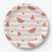Rote Wassermelonen, Herz, Streifen, Sommermuster Pappteller (Vorderseite)