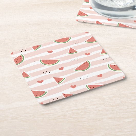 Rote Wassermelonen, Herz, Streifen, Sommermuster Rechteckiger Pappuntersetzer (angewinkelt)