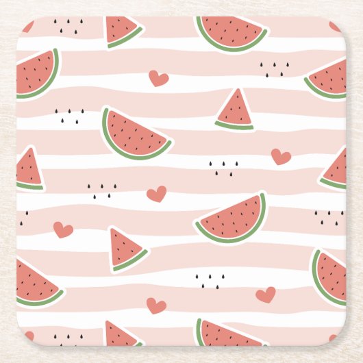 Rote Wassermelonen, Herz, Streifen, Sommermuster Rechteckiger Pappuntersetzer (Vorderseite)