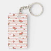 Rote Wassermelonen, Herz, Streifen, Sommermuster Schlüsselanhänger (Rückseite)