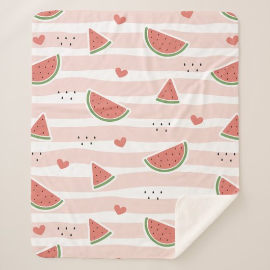 Rote Wassermelonen, Herz, Streifen, Sommermuster Sherpadecke (Vorderseite)
