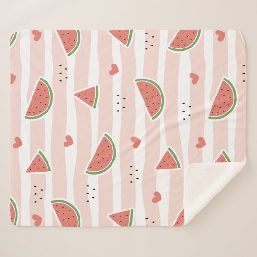 Rote Wassermelonen, Herz, Streifen, Sommermuster Sherpadecke (Vorderseite (Horizontal))