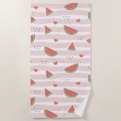 Rote Wassermelonen, Herz, Streifen, Sommermuster Strandtuch (Vorderseite)