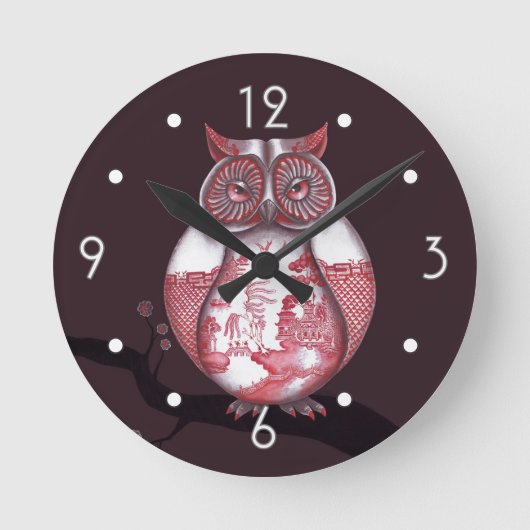 Rote Weide-Eulen-Wanduhr Runde Wanduhr (Vorderseite)