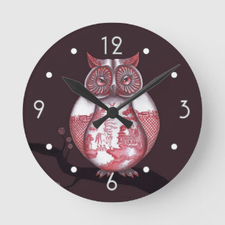 Rote Weide-Eulen-Wanduhr Runde Wanduhr